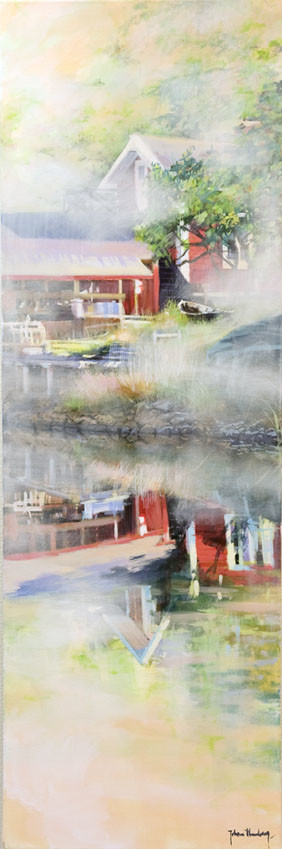 Billhamn målad av Johan Thunberg.